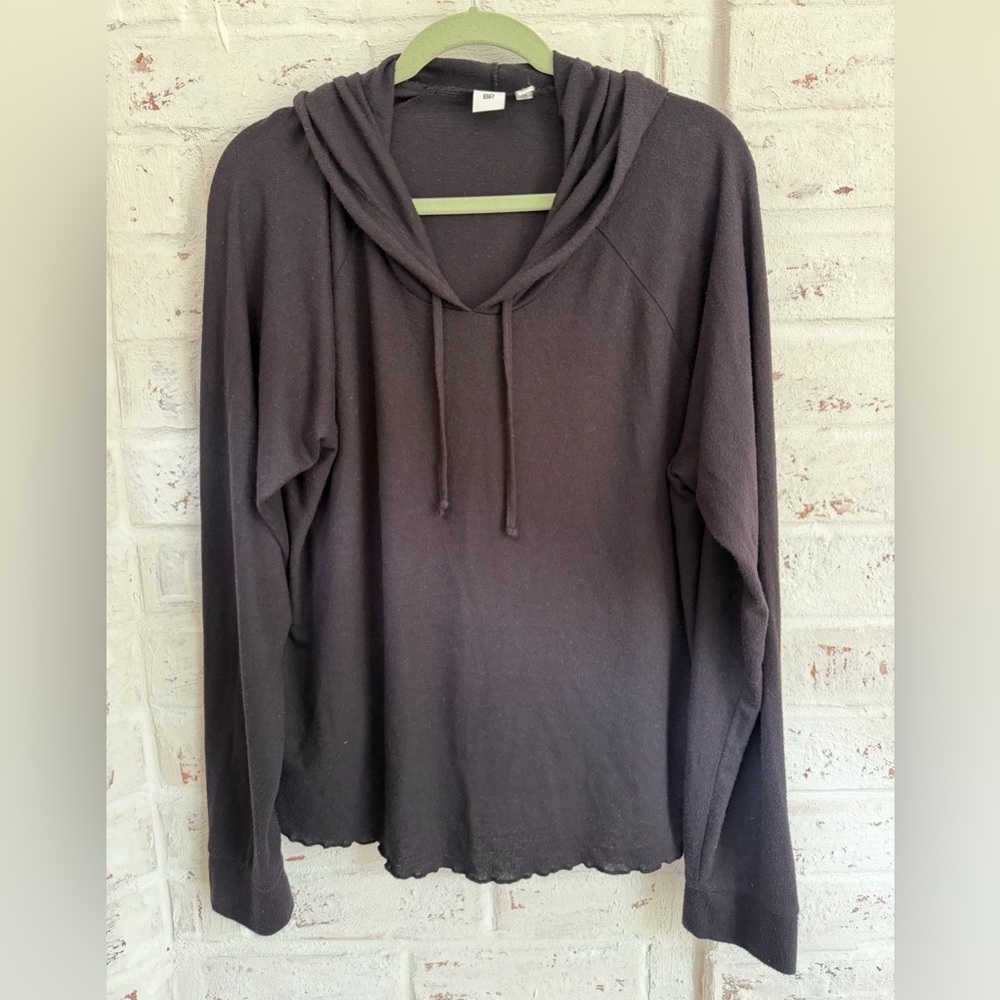 Women’s BP Black Lightweight Hooded Top With Scalloped Edge-XL